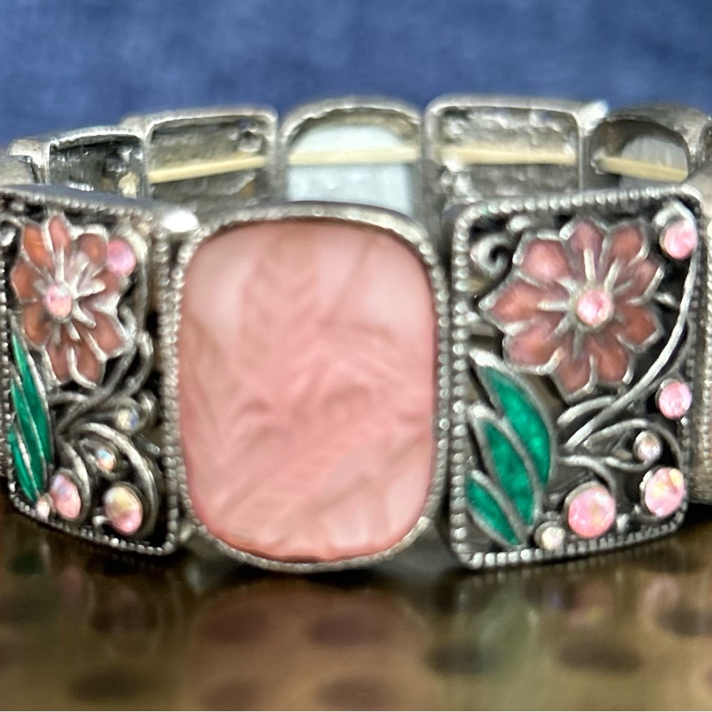 Floral Silver and Pink Bracelet